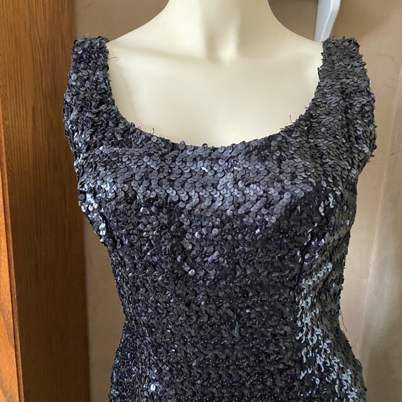 Vintage Women Dress Black Sequin Evening Cocktail Sleeveless - Picture 7 of 8